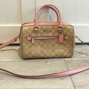 Coach Signature Light Khaki Pink Rowan Satchel